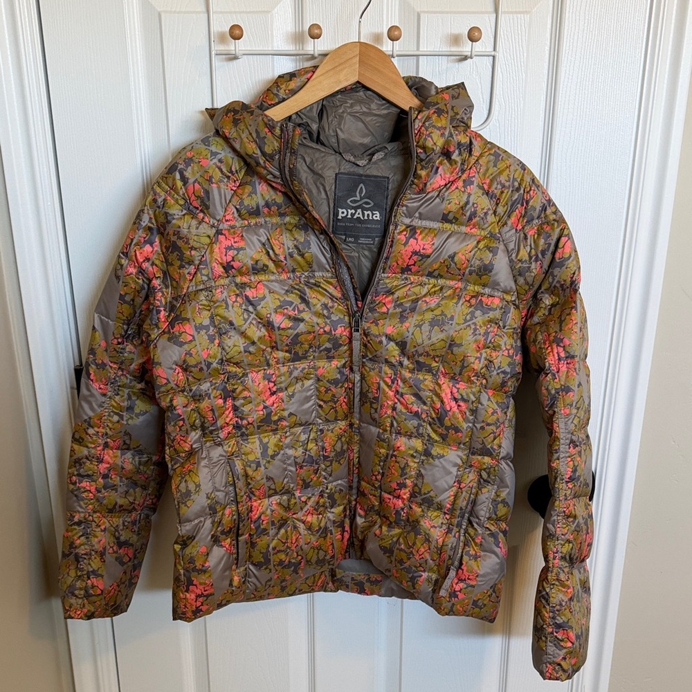 Prana Vibrant Floral Hooded Puffer Jacket